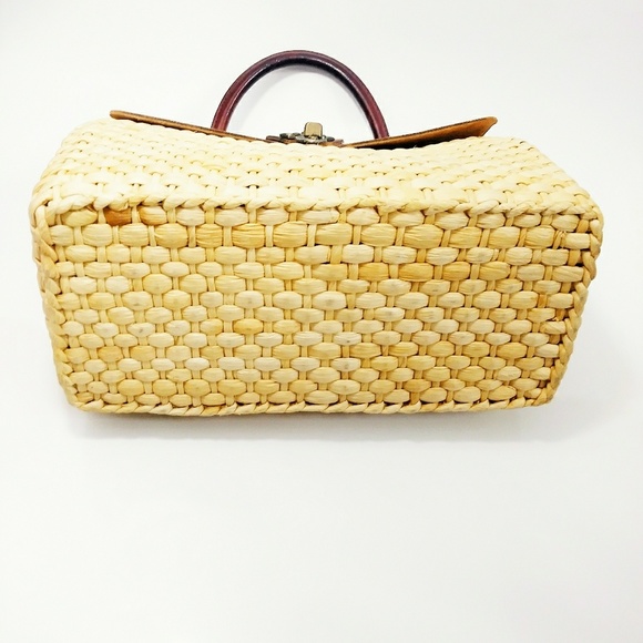 🚺VINTAGE Straw & Leather Handbag - Picture 2 of 6